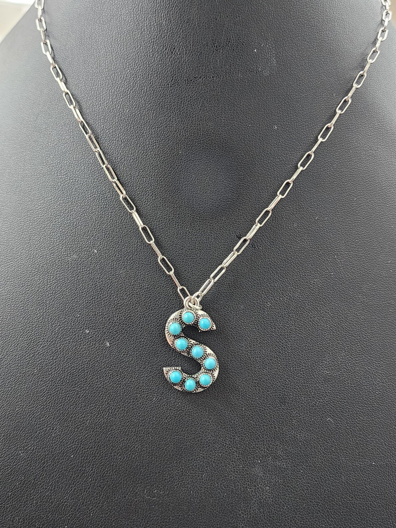 Turquoise Cluster Letter Necklace