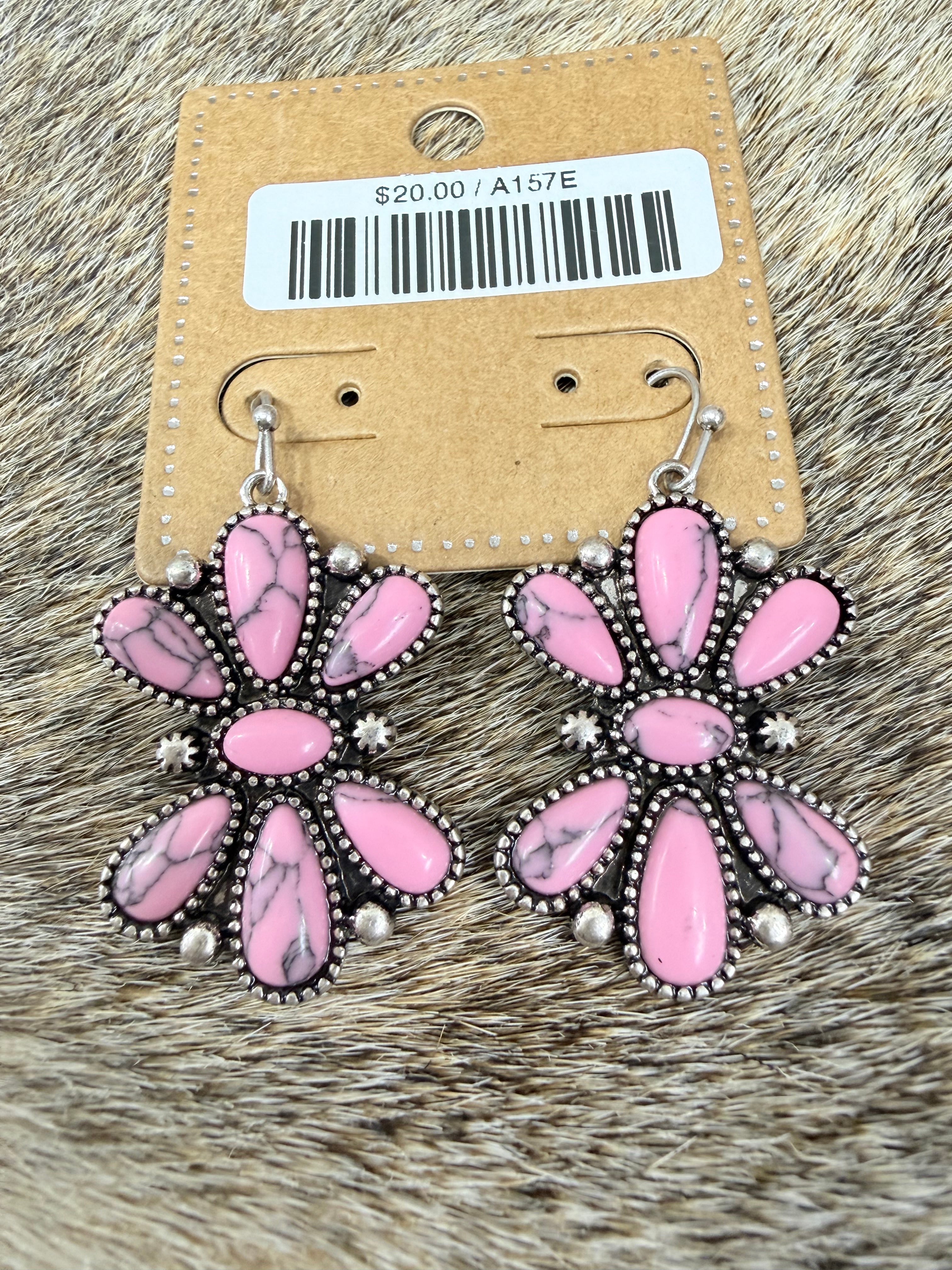 Pink Stone Ribbon Cluster Fishhook Earrings
