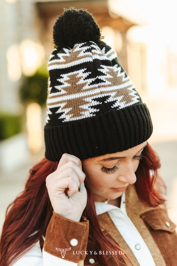 Cocoa Aztec Pom Beanie