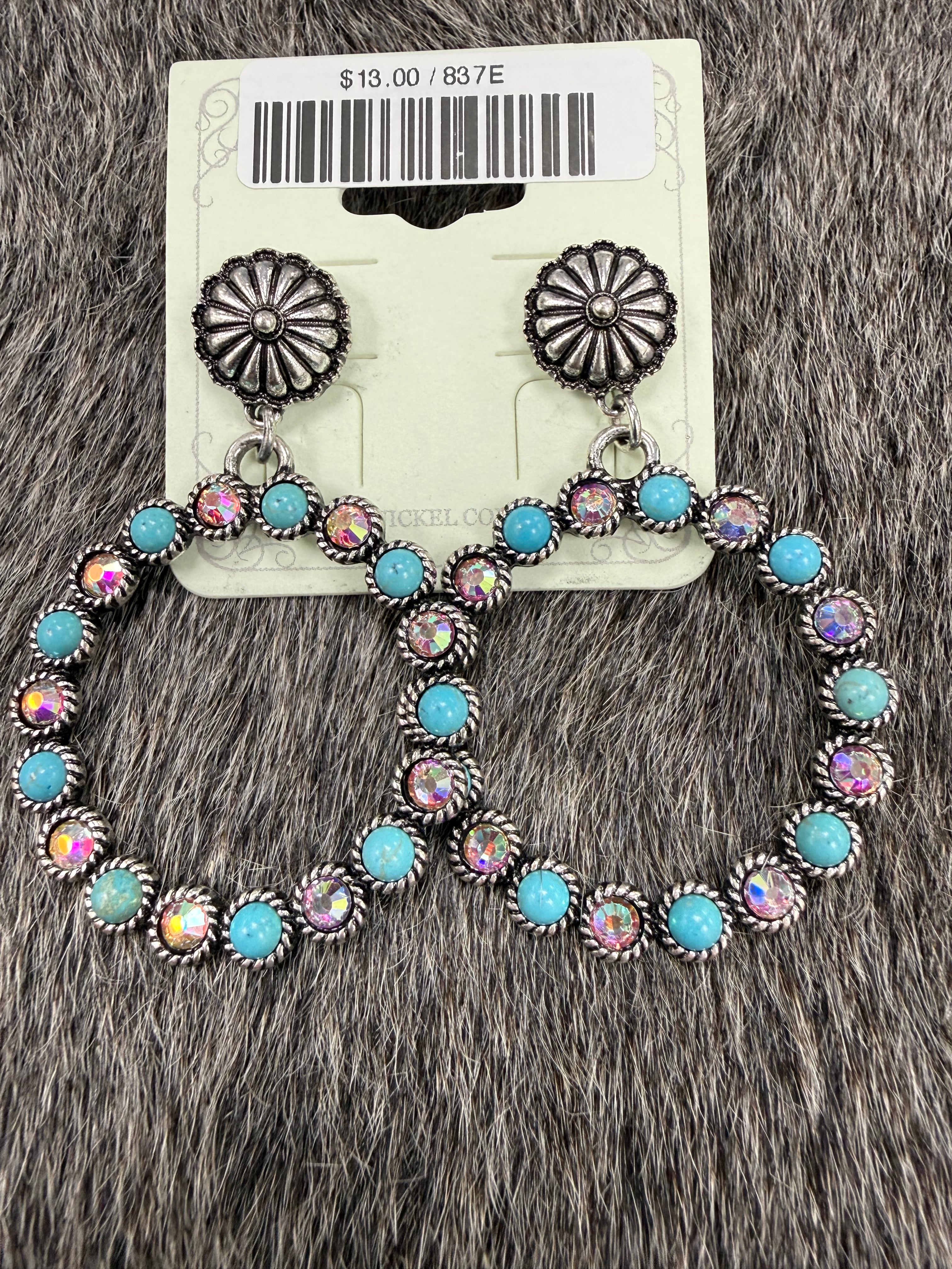 Turquoise Opal Concho Hoop Earrings