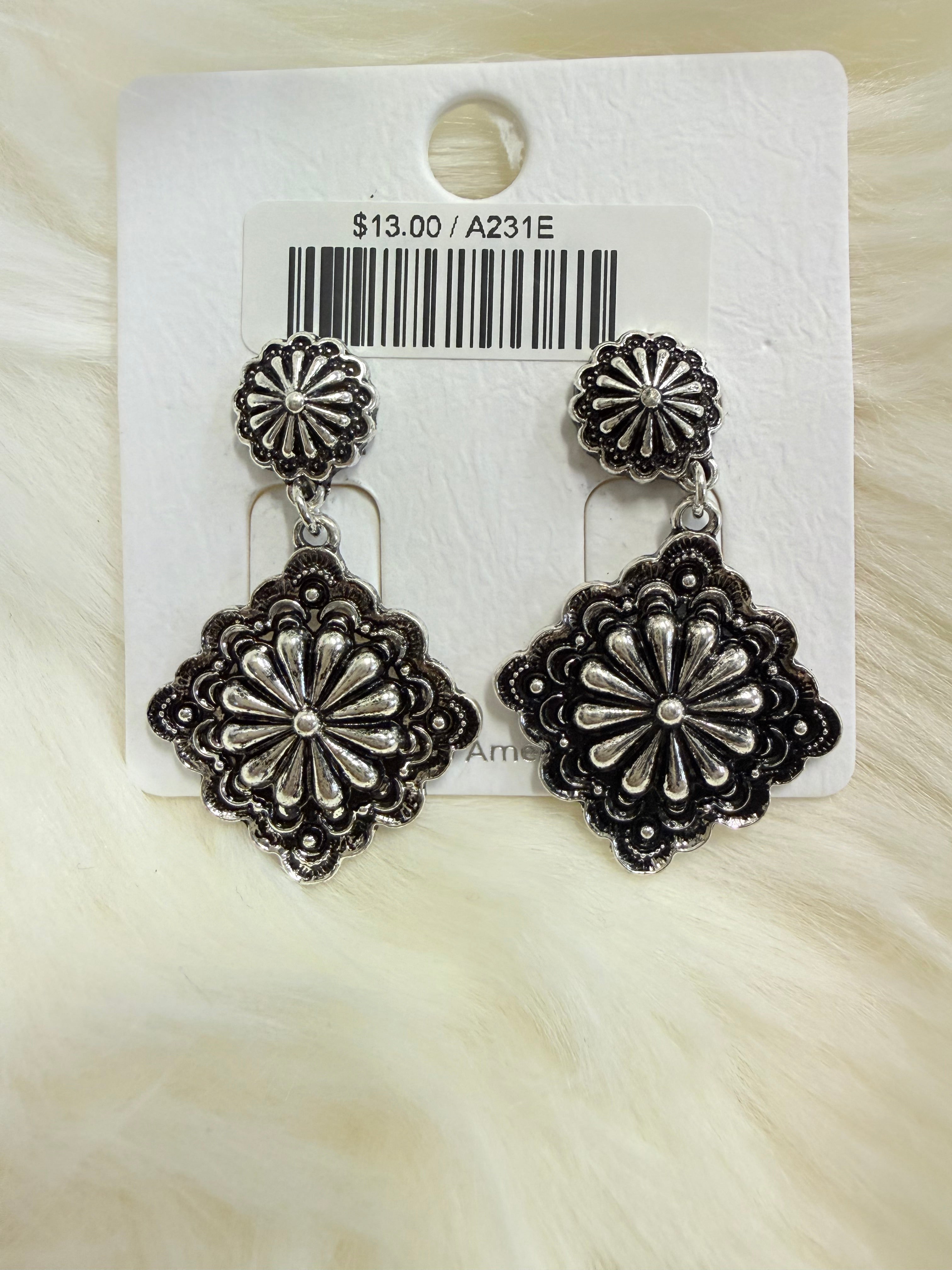 Diamond Concho Post Earrings