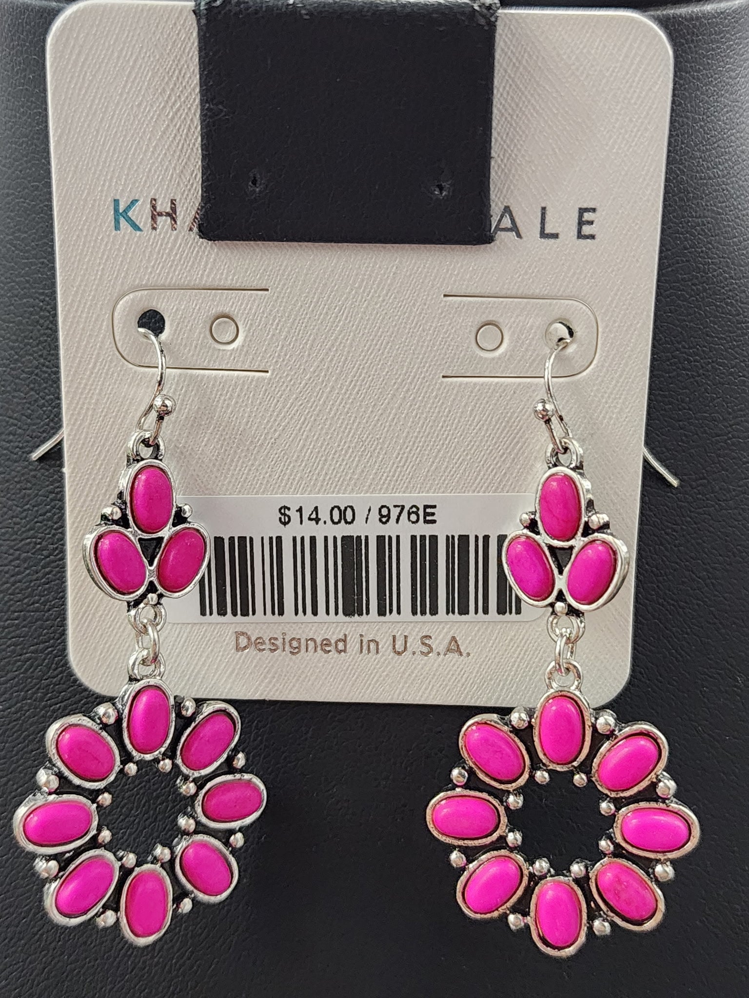 Pink Stone Hoop Fishhook Earrings