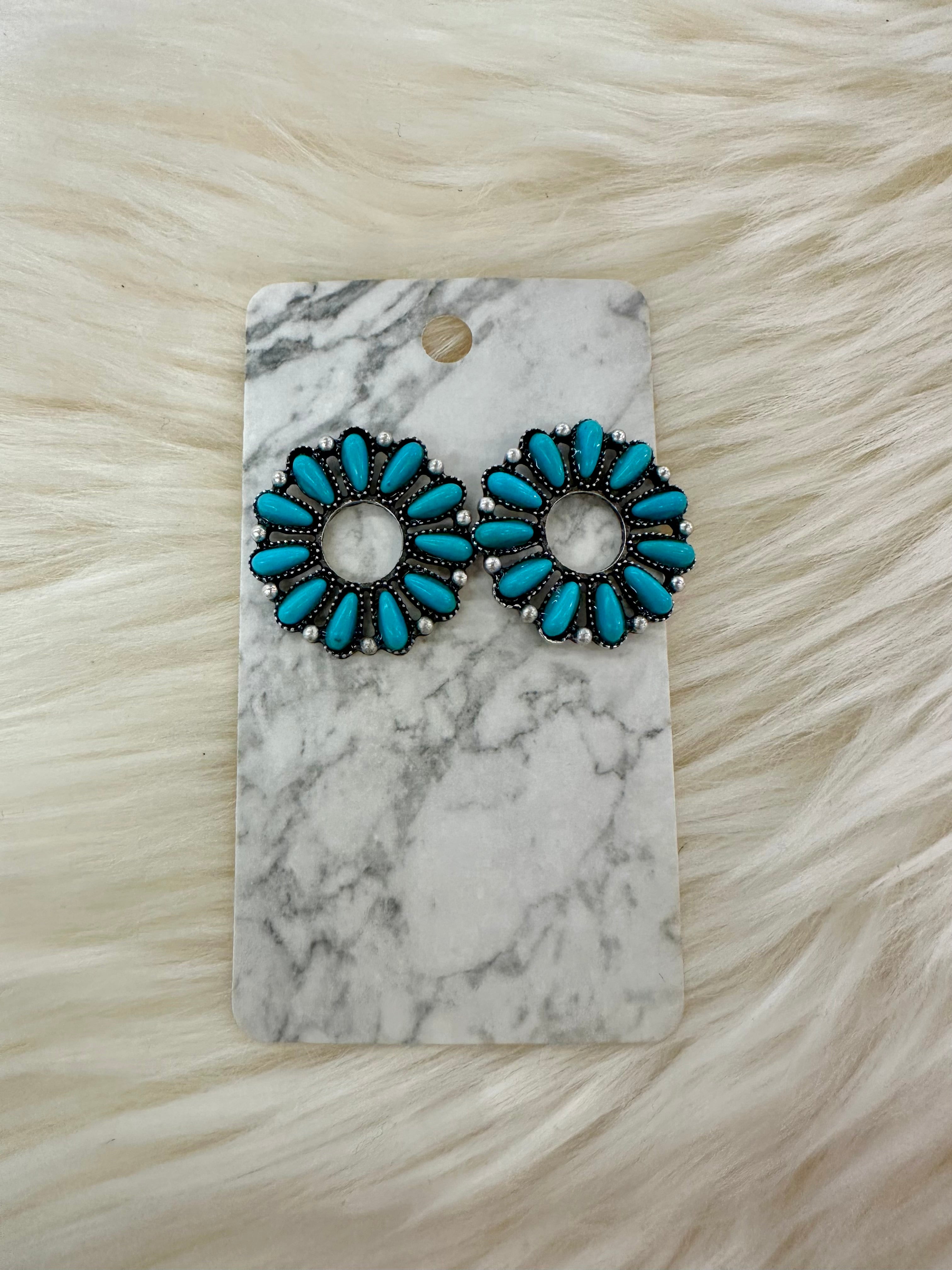 Turquoise Floral Cluster Post Earrings