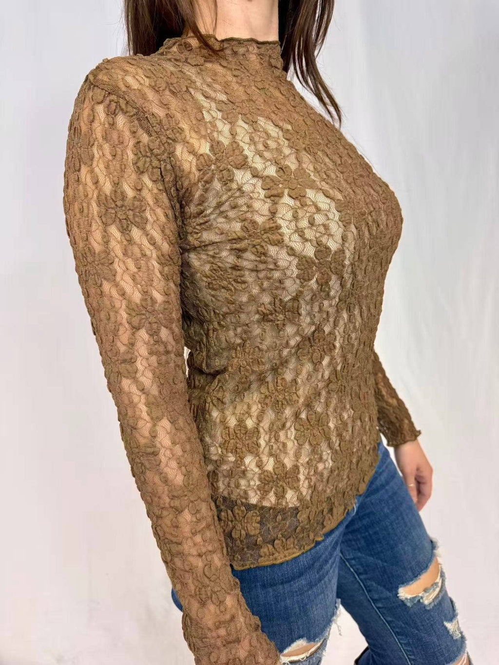 Brown Floral Lace Top
