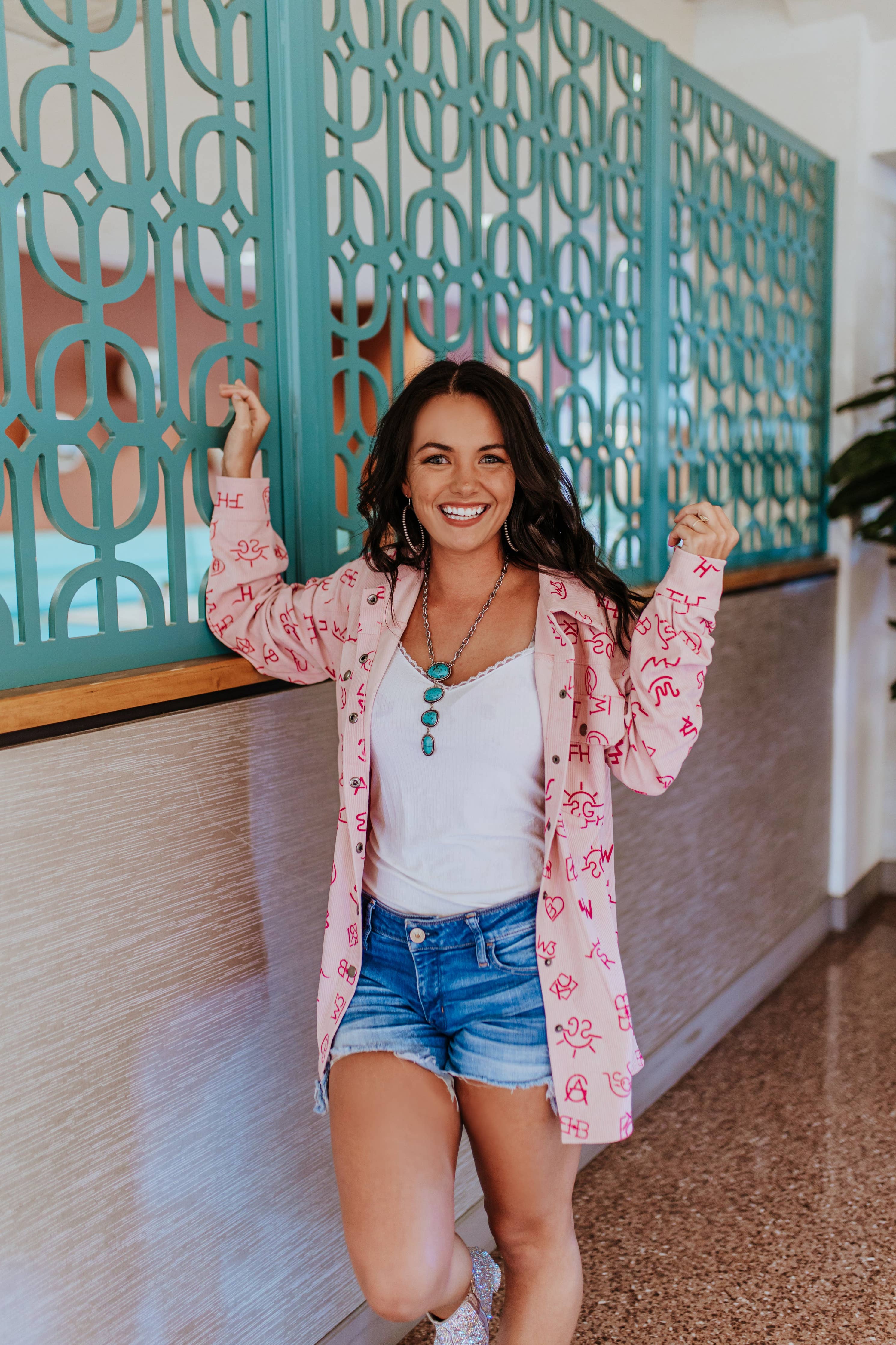 Pink Branded Corduroy Shacket