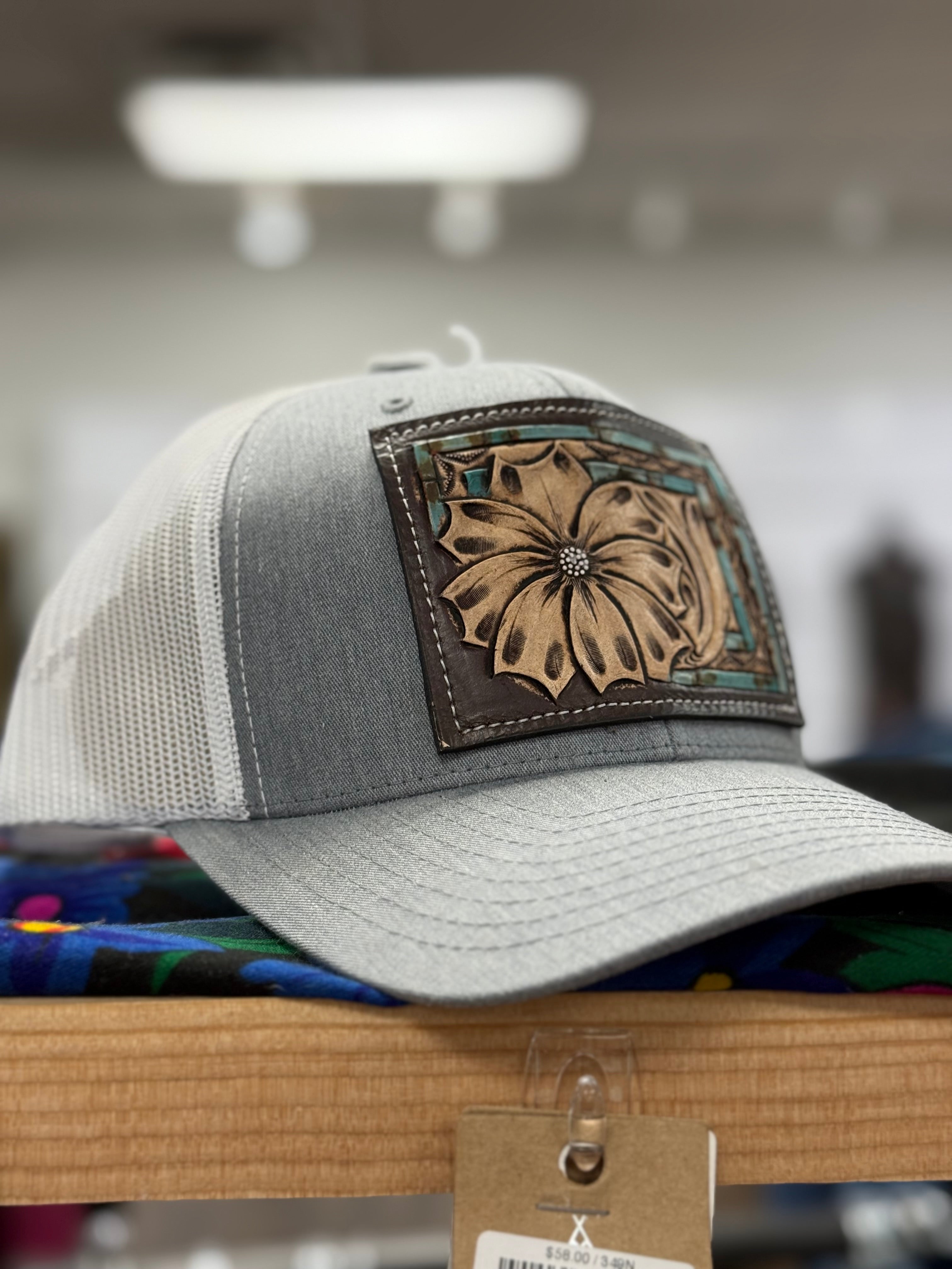 Grey Hand Tooled Cap