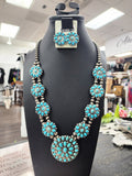 Turquoise Cluster Large Squash Necklace and Earrings Set