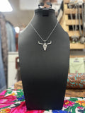 Silver Aztec Steer Pendant Necklace
