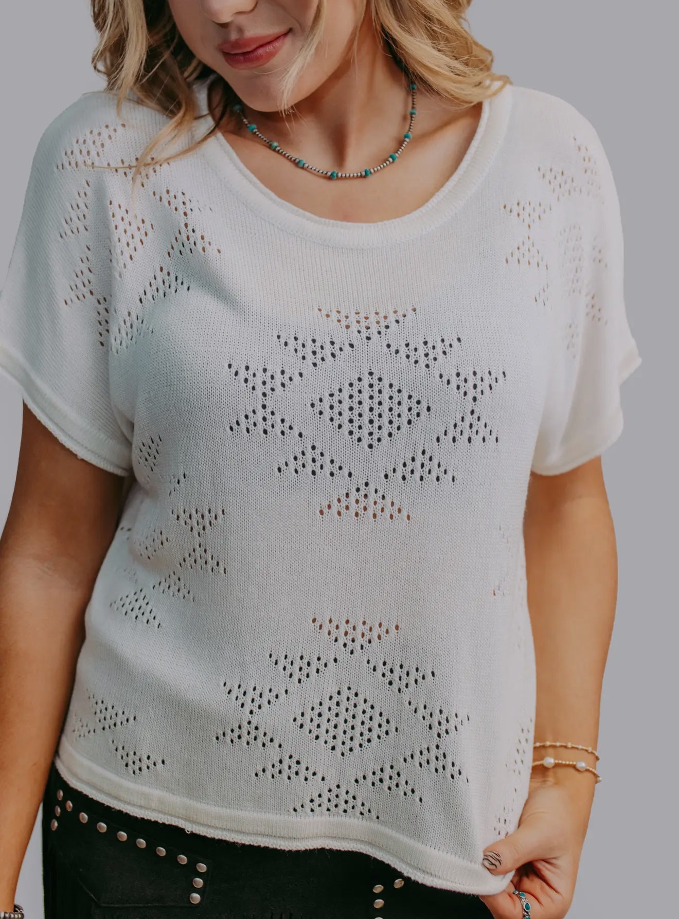 White Aztec Knit Blouse