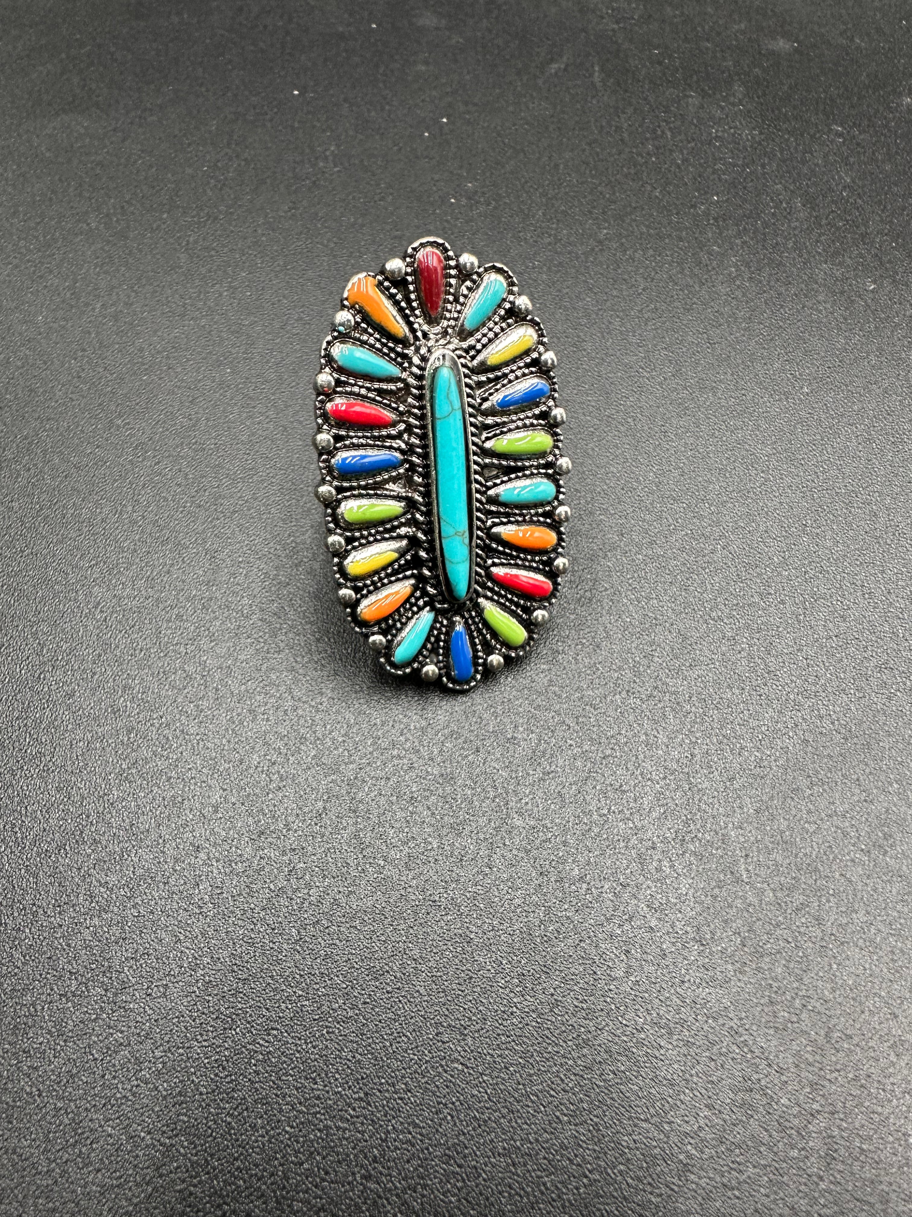 Multi-Colored Needlepoint Cuff Ring