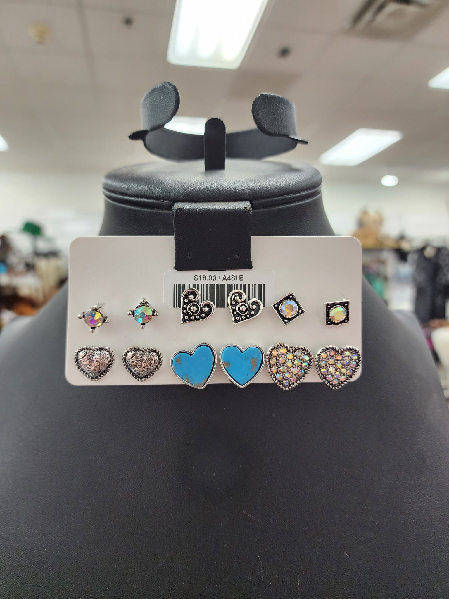 Turquoise & Crystal Heart Post Earrings Set