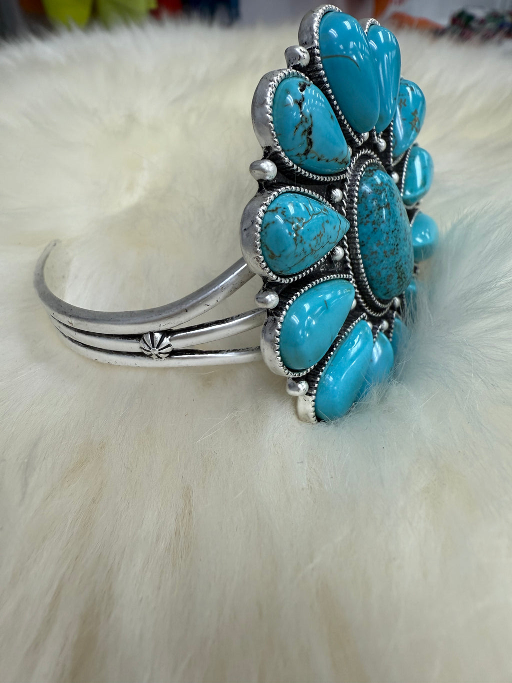 Turquoise Large Cluster Cuff Bracelet
