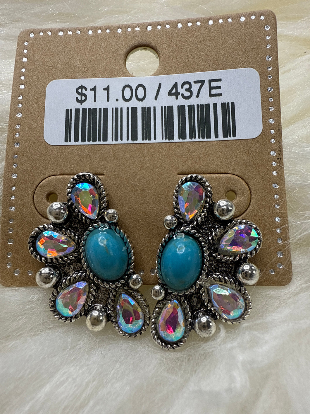 Crystal Turquoise Half Cluster Post Earrings