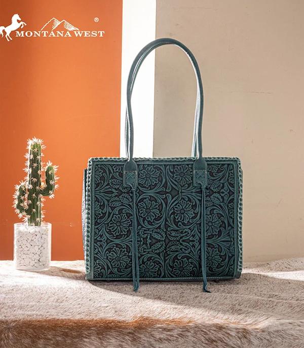 Montana West Turquoise Embossed Tote Bag