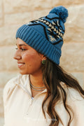 Navy Aztec Pom Beanie