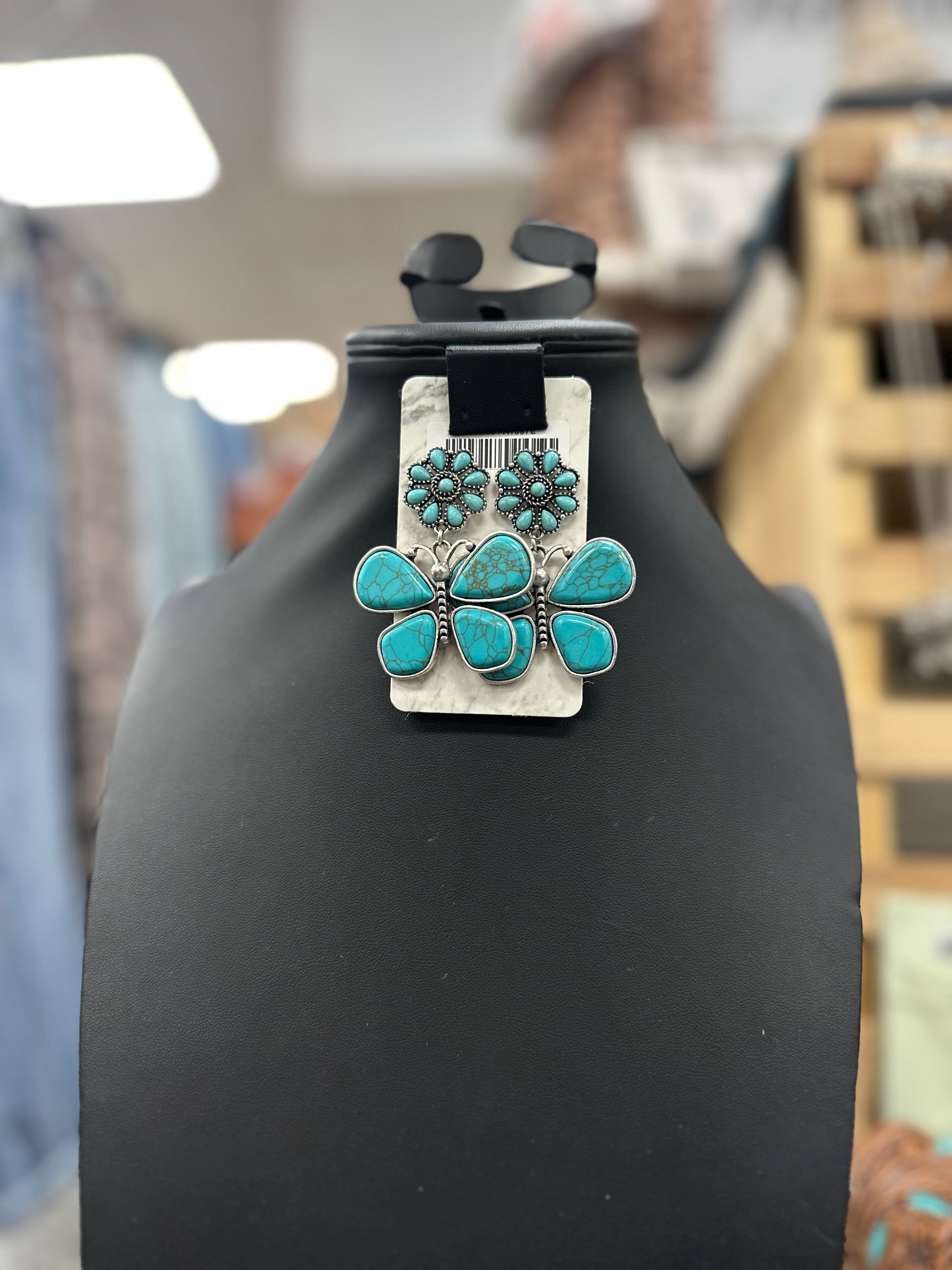 Turquoise Butterfly Floral Post Earrings