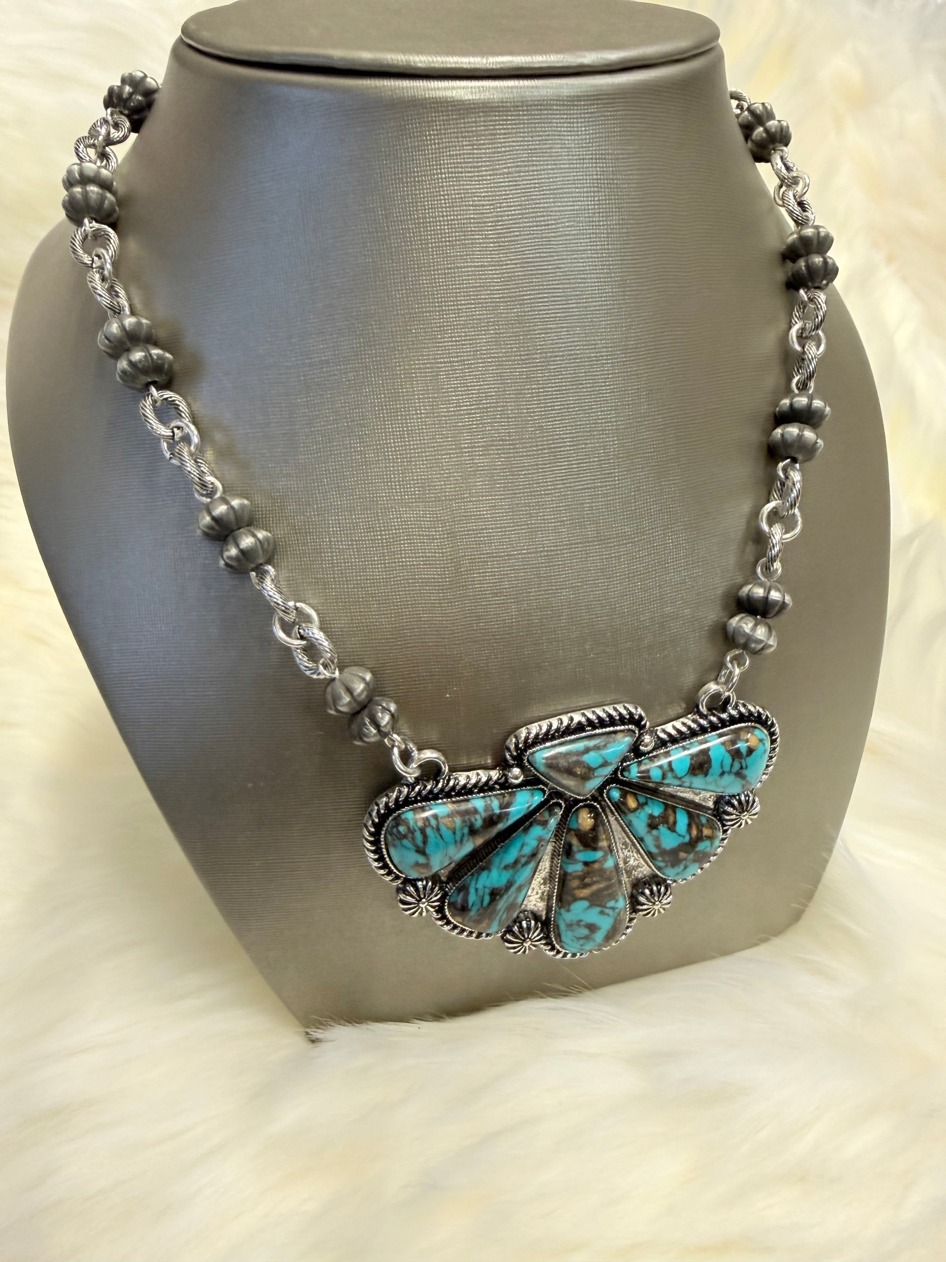 Turquoise Half Cluster Pendant Necklace