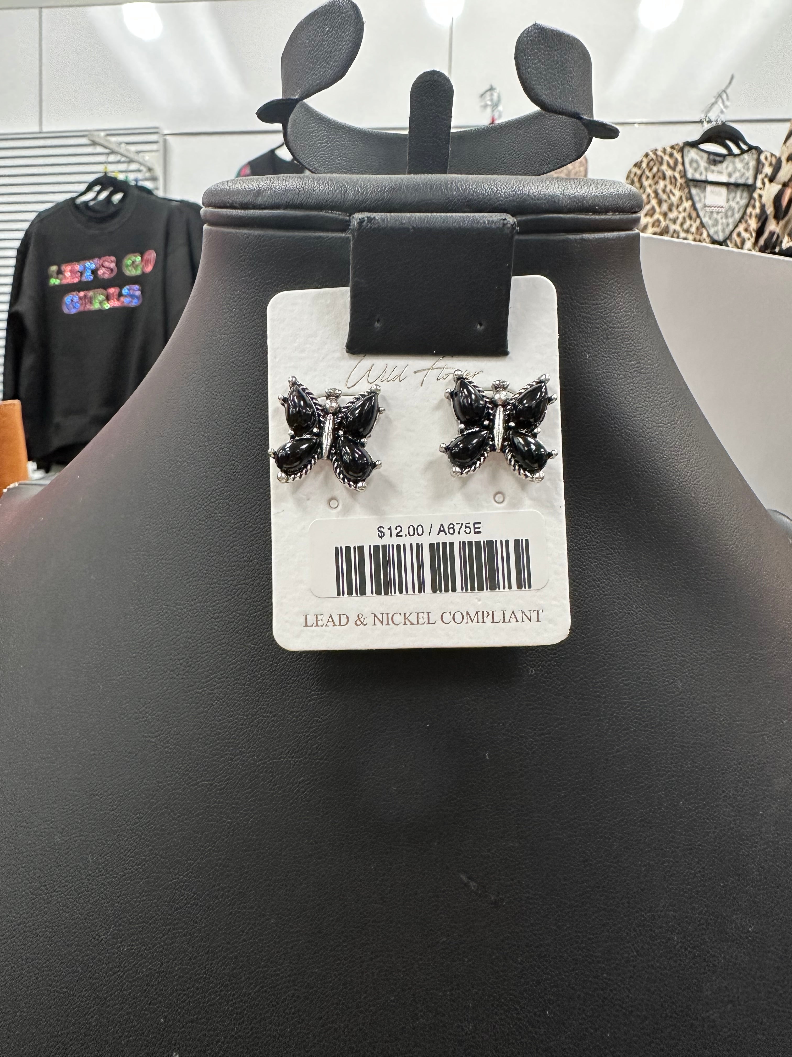 Black Butterfly Post Earrings