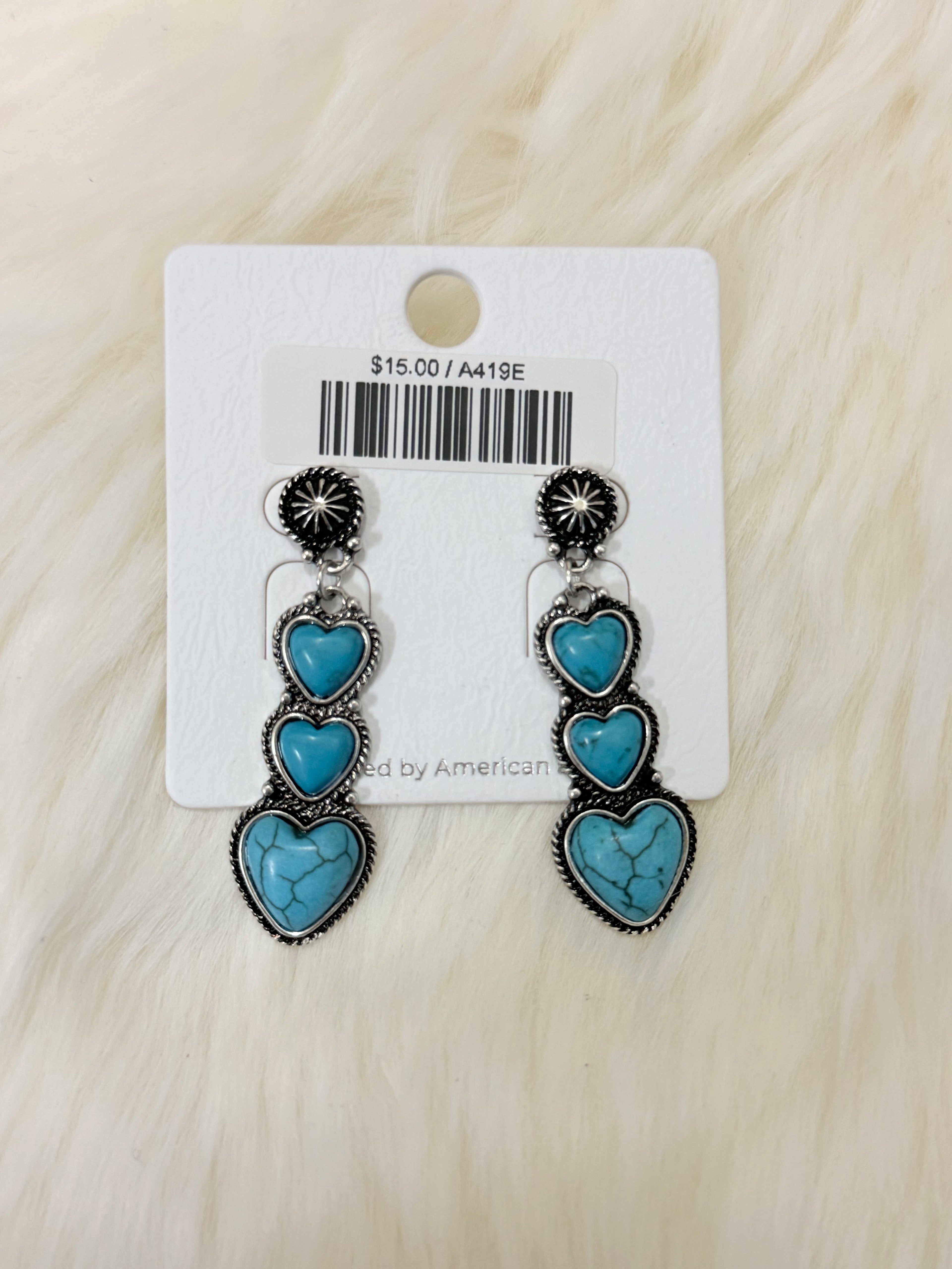 Turquoise 3-Heart Dangle Post Earrings