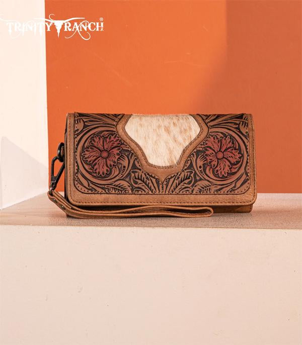 Trinity Ranch Tan  Floral Embossed Hair On Wallet