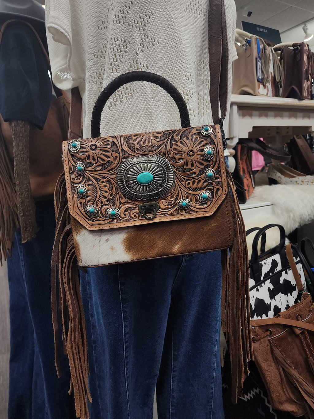 Hand Tooled Concho Fringe Purse