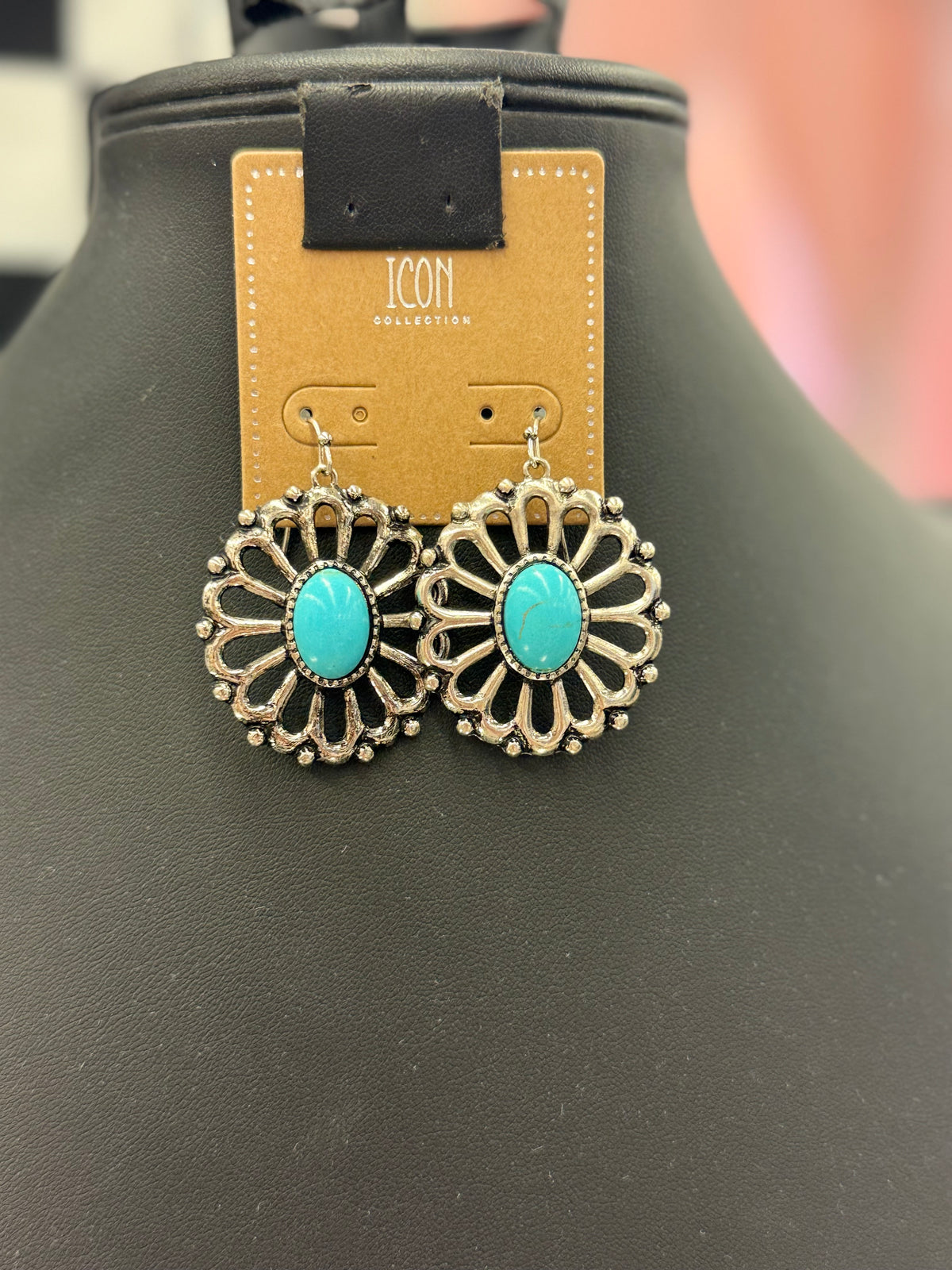 Turquoise Floral Concho Fishhook Earrings