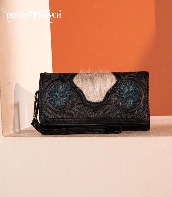 Trinity Ranch Black Floral Embossed Hair On Wallet