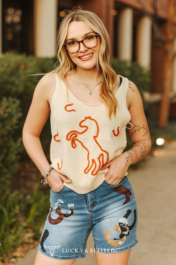 Horse Doodle Knit Tank Top