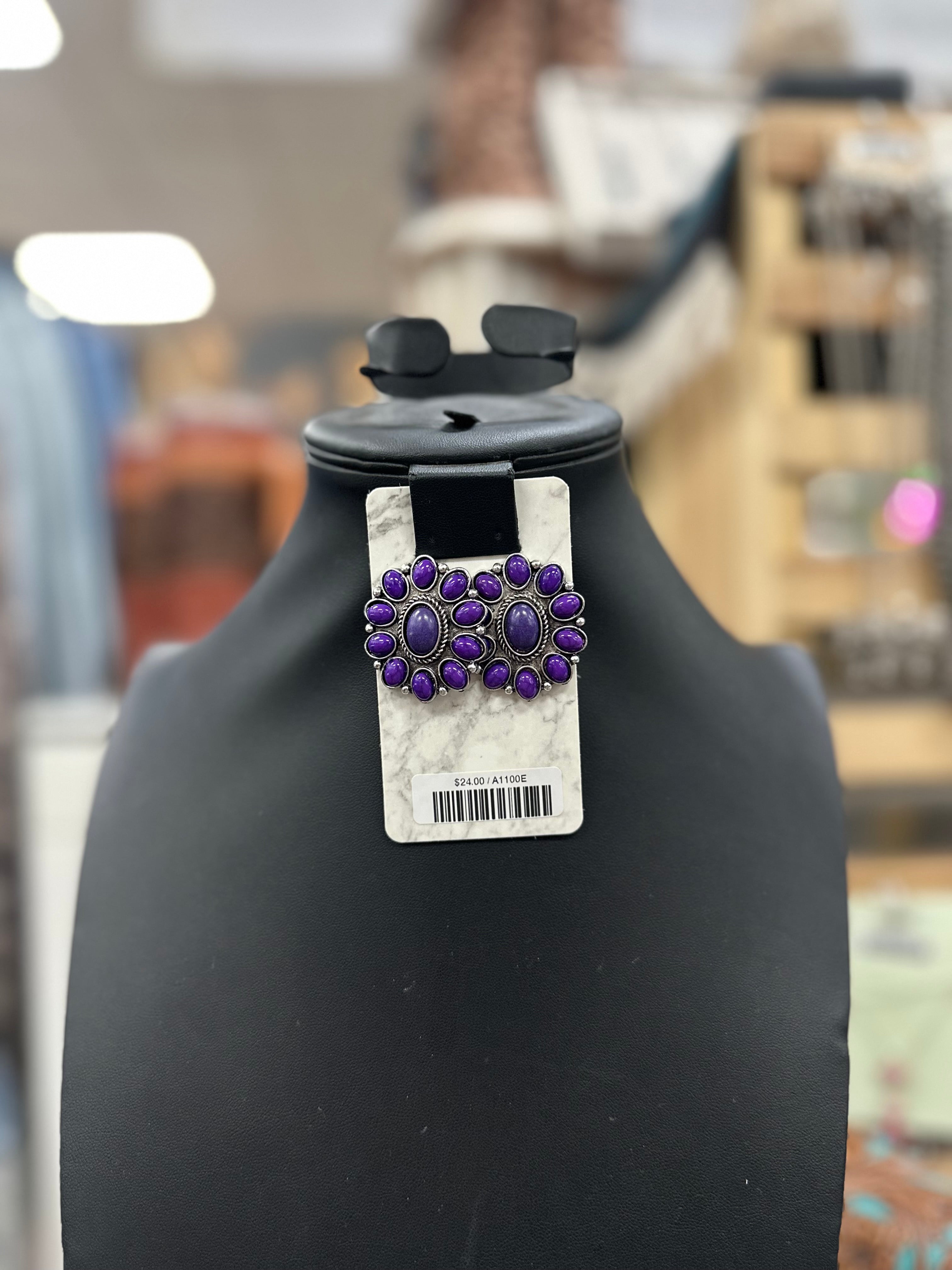 Purple Floral Cluster Post Earrings