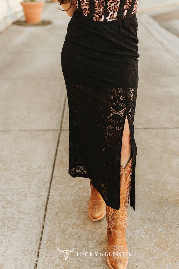 Black Lace Slit Skirt
