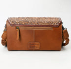 Brown Tooled Leather Cowhide Fringe Crossbody Purse