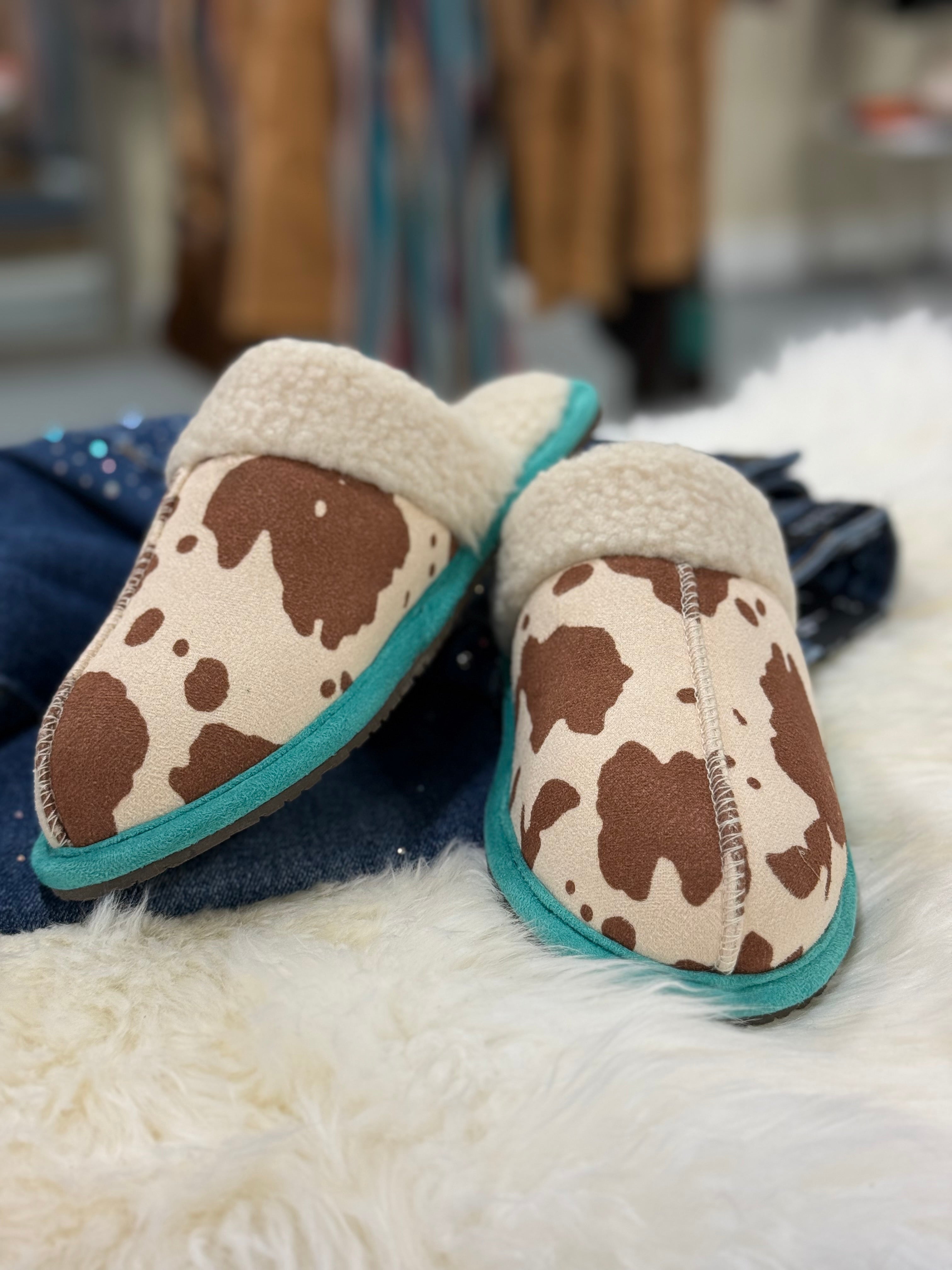 Brown Cow Print Slippers
