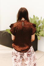 Chocolate Leopard Satin Flutter Top