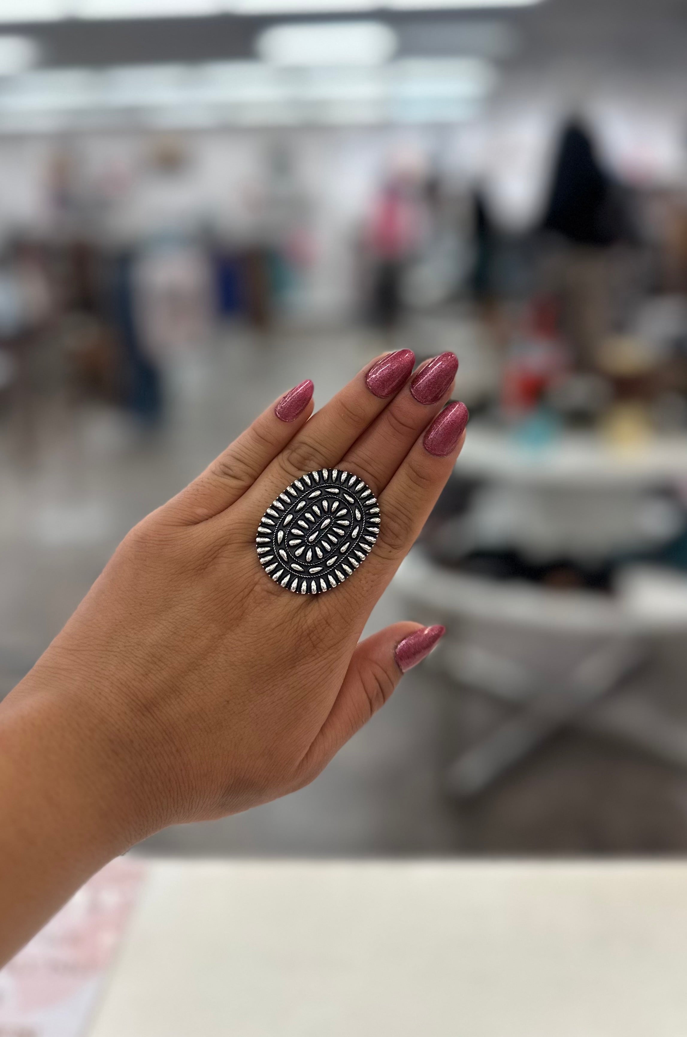 Silver Inspired Stamped Cluster Cuff Ring