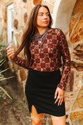Burgundy Checked Rodeo News Long Sleeve Top