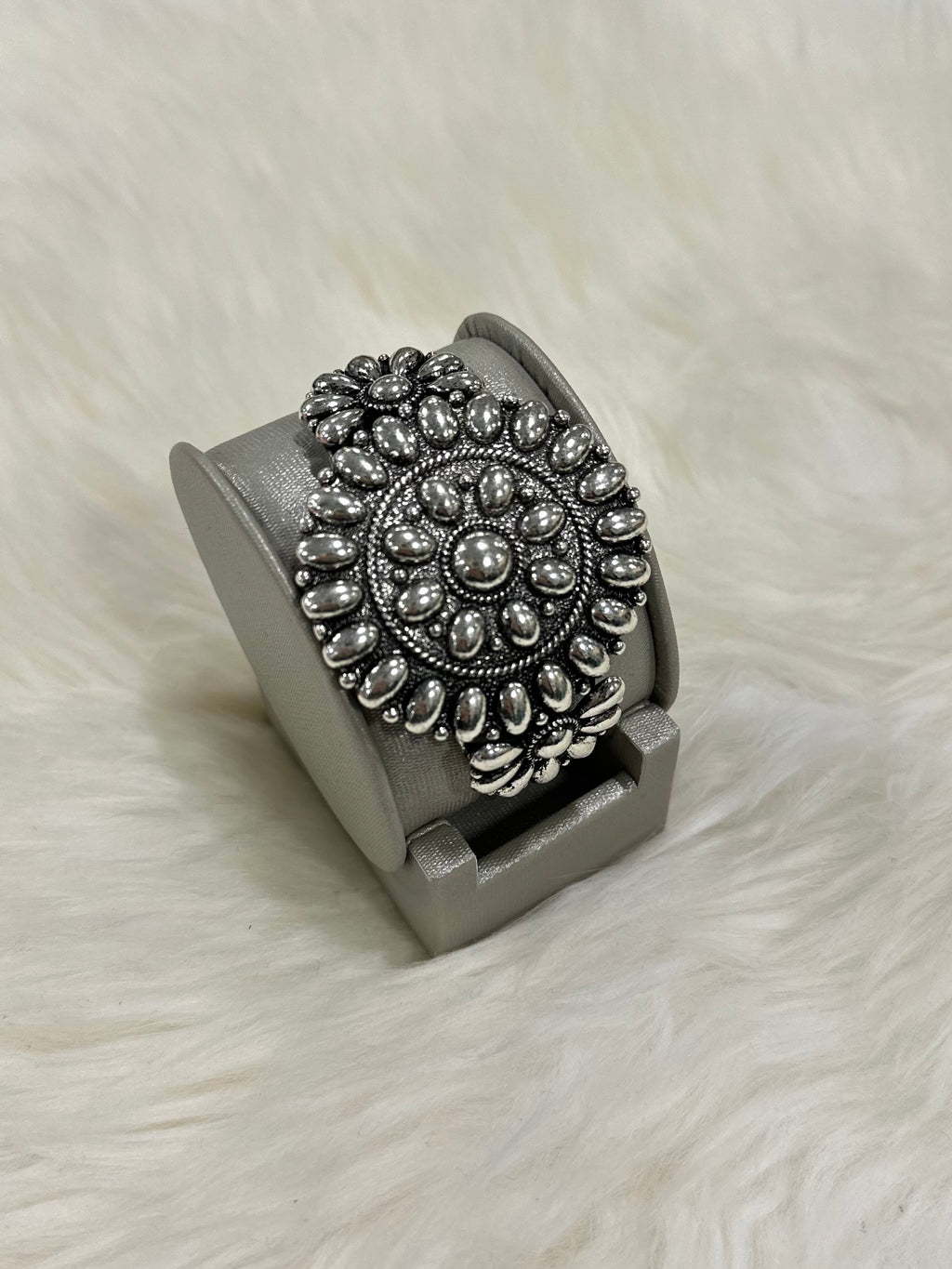 Silver Stamped Round Cuff Bracelet