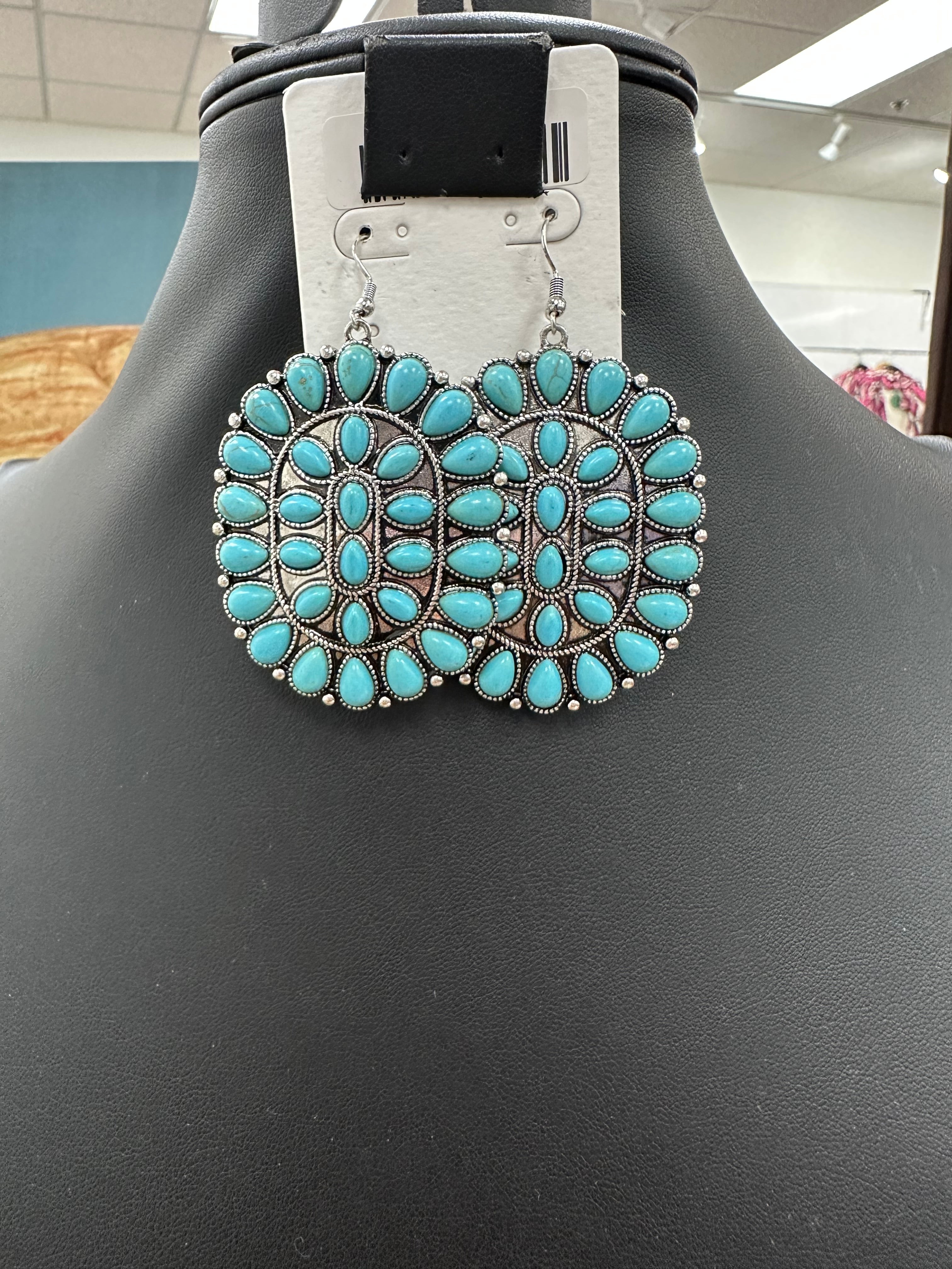 Turquoise Cluster Fishhook Earrings