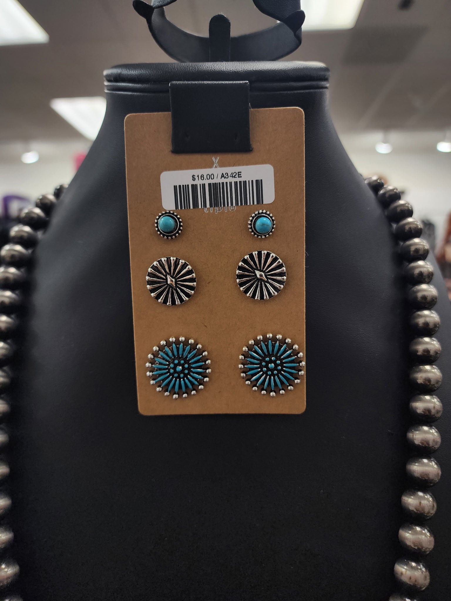 Turquoise 3PC Needlepoint Post Earrings