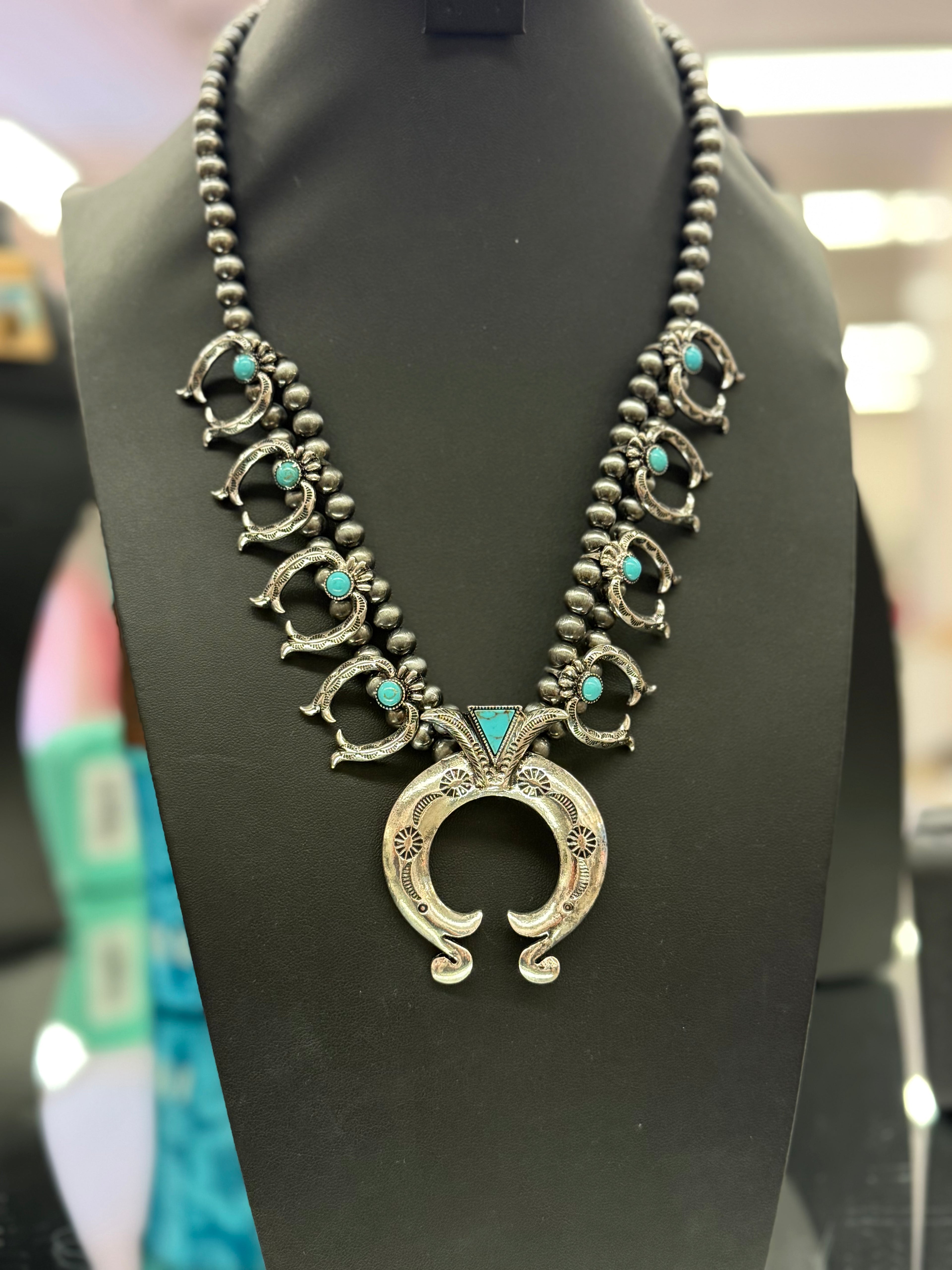 Turquoise Naja Squash Necklace and Earrings Set