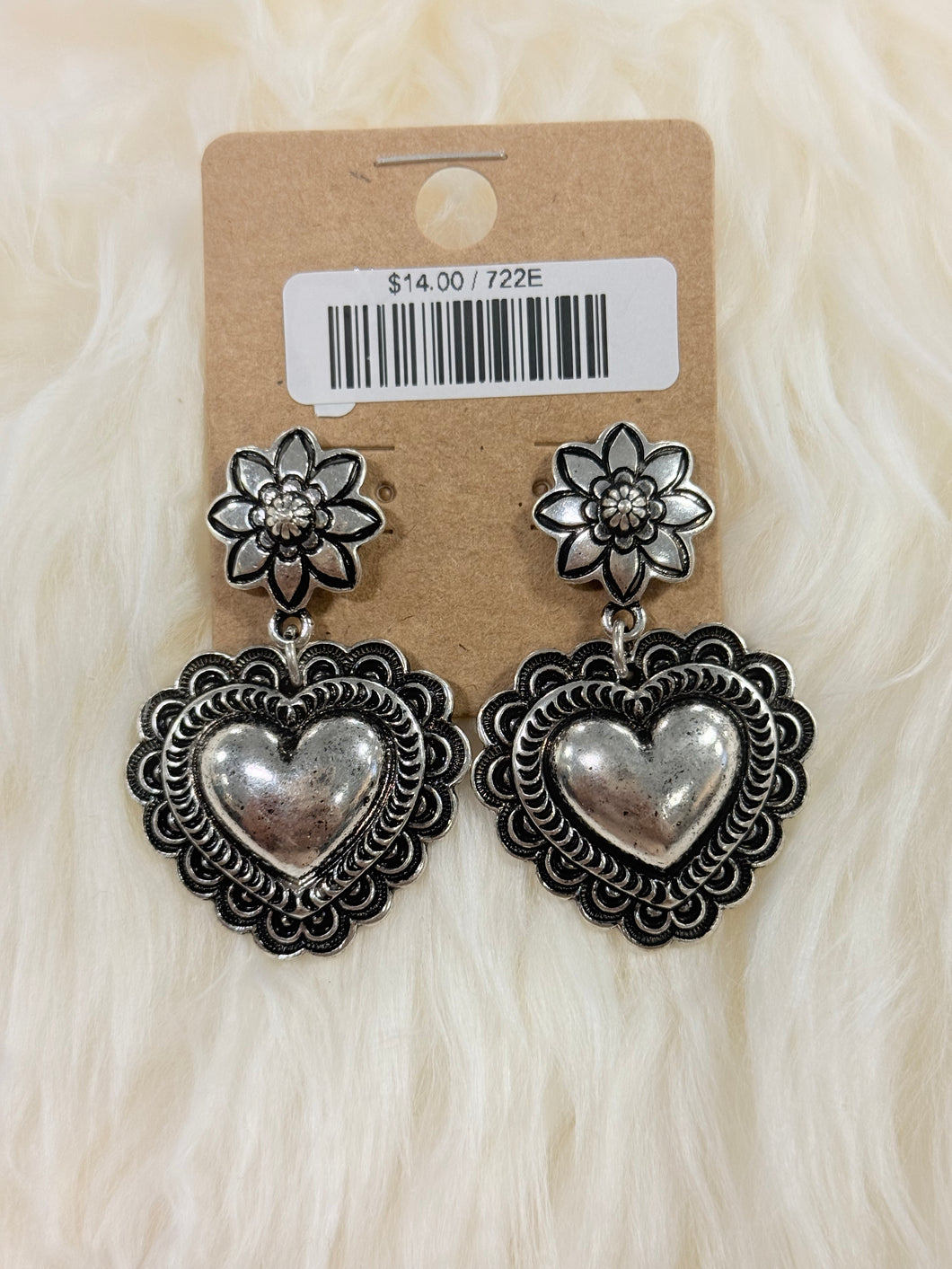 Silver Heart Floral Post Earrings