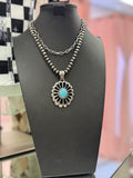 Turquoise Floral Concho Pearl Necklace