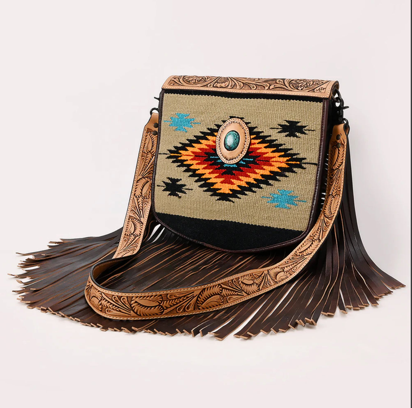 Jill Tooled Concho Fringe Crossbody Purse
