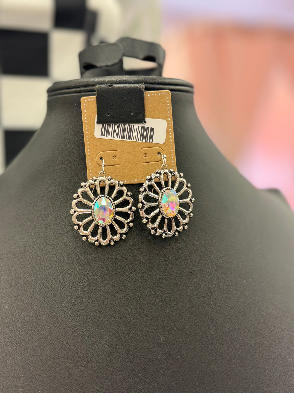 Crystal Floral Concho Fishhook Earrings