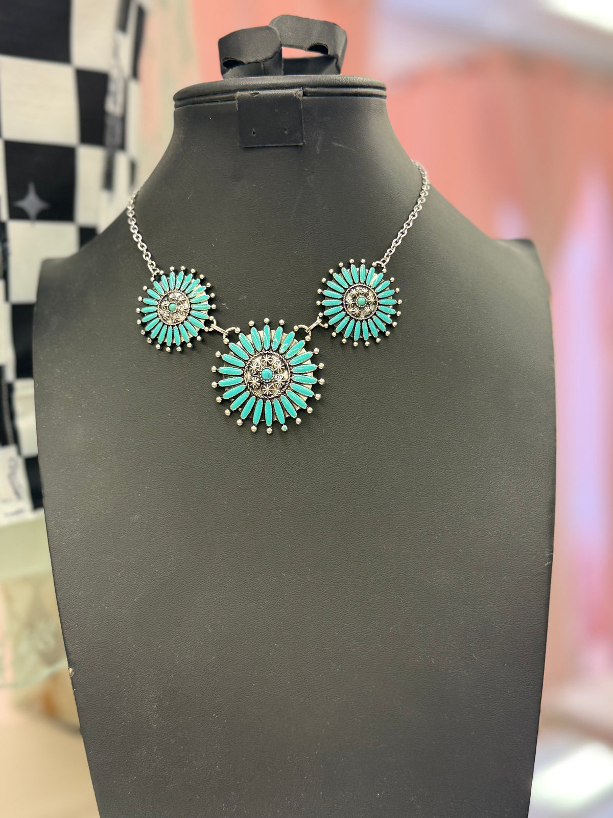 Turquoise Needlepoint Cluster Necklace