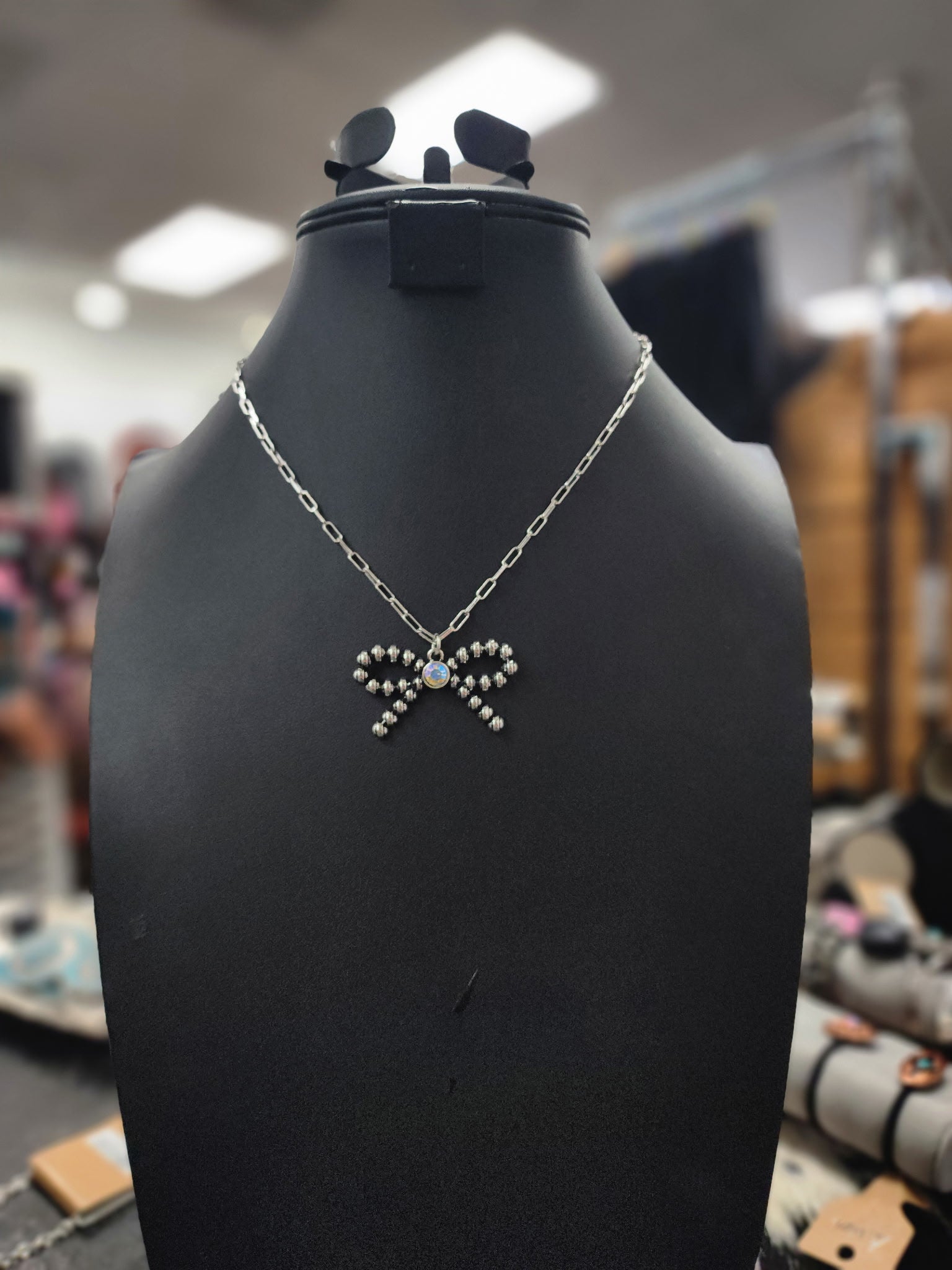 Crystal Ribbon Pendant Necklace