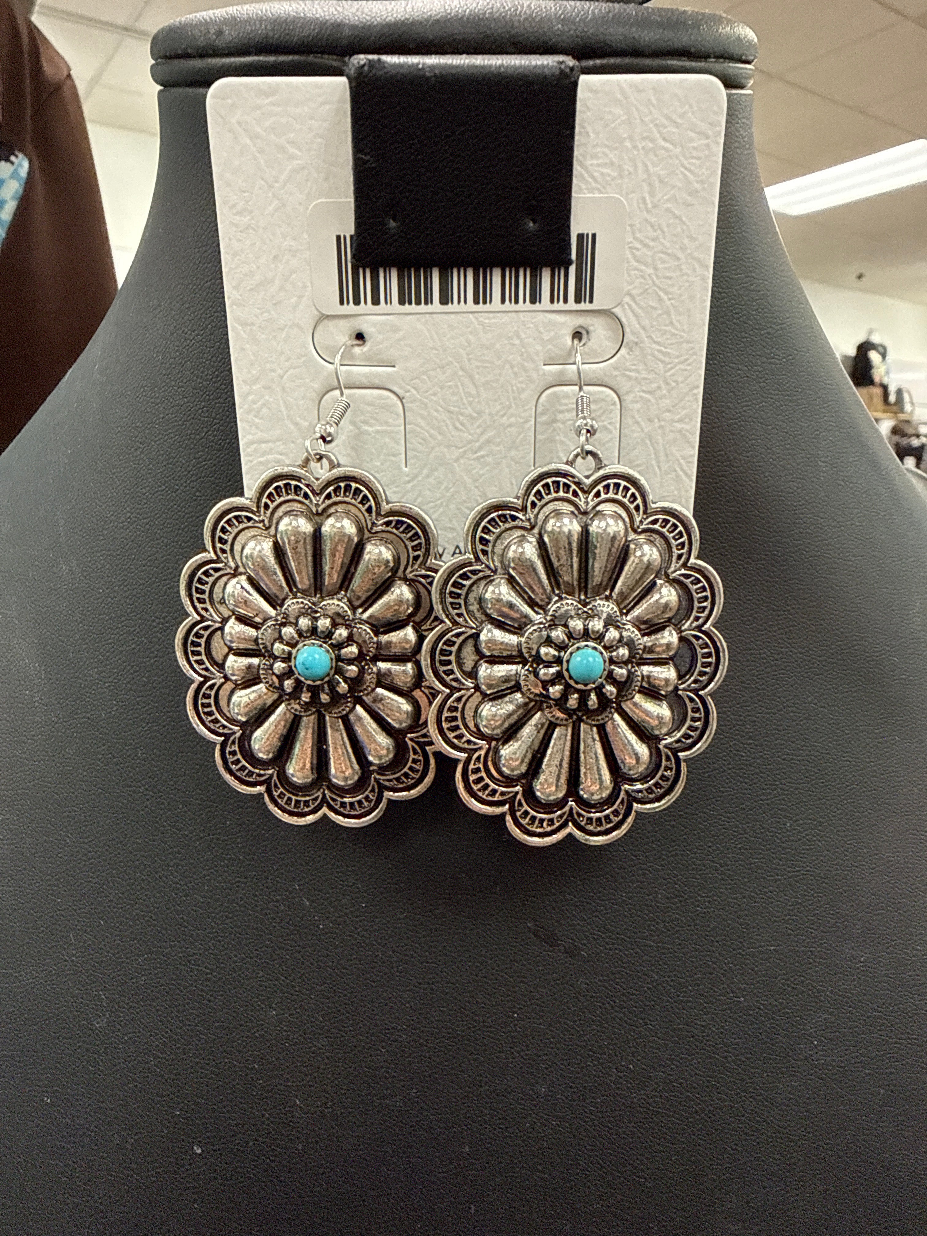 Turquoise XL Concho Fishhook Earrings