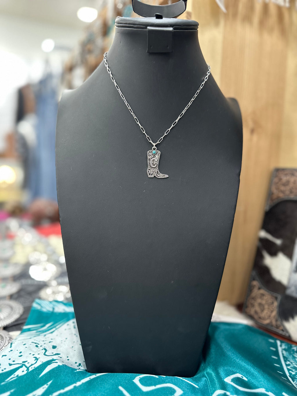 Turquoise Boot Scroll Letter Necklace