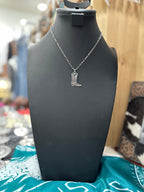 Turquoise Boot Scroll Letter Necklace