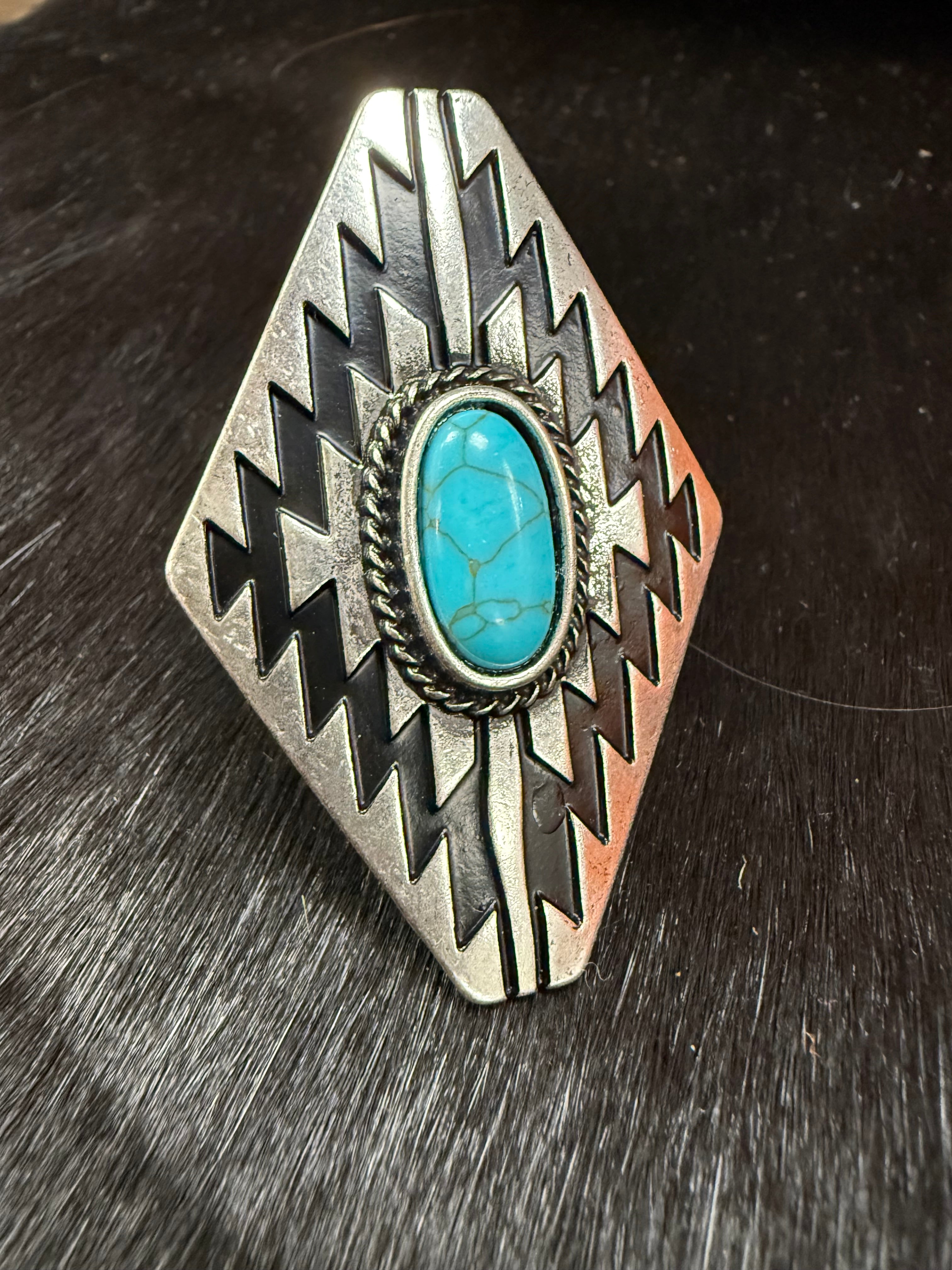 Turquoise Aztec Stamped Cuff Ring