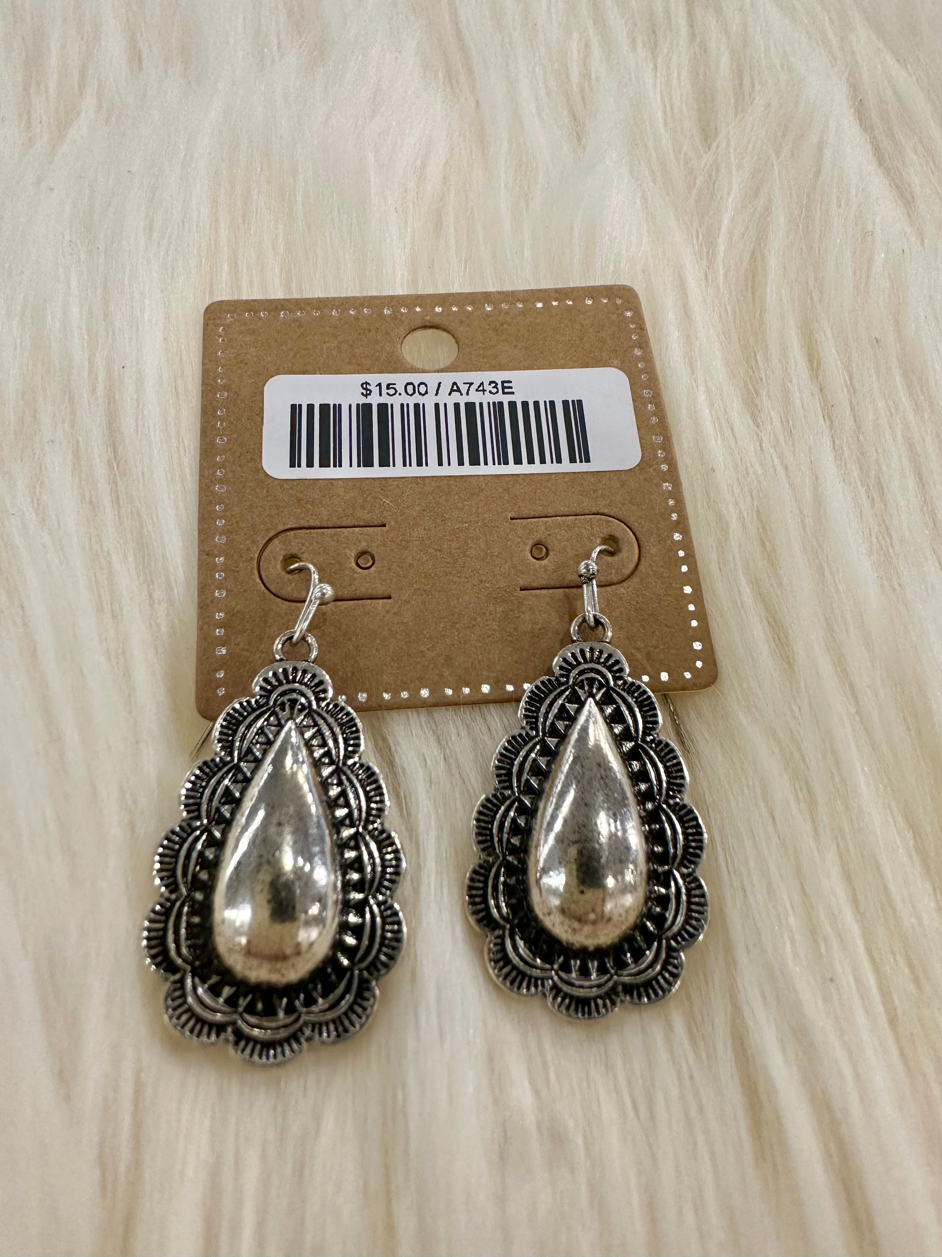 Silver Stamped Fishhook Earrings